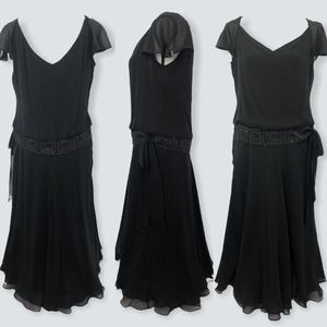 Jones New York Dress NEW Size 8 Black 100% Silk Cap Sleeve Beaded Midi